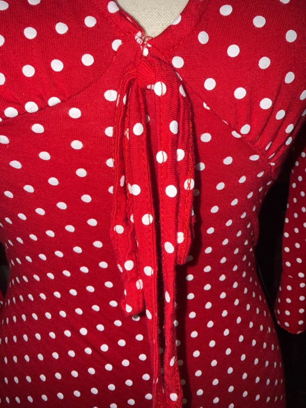 MISSGUIDED Red White Polka Dot Mini Bodycon Swing Dress Long Sleeve - Picture 5 of 8